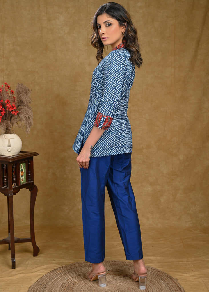 Blue Cotton Silk Pant