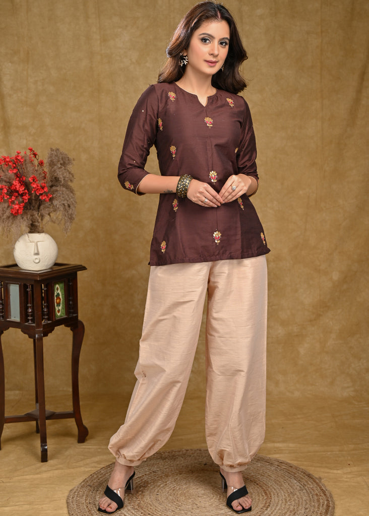 Beige Cotton Silk Pant