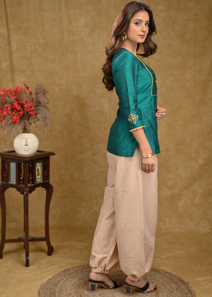 Beige Cotton Silk Pant