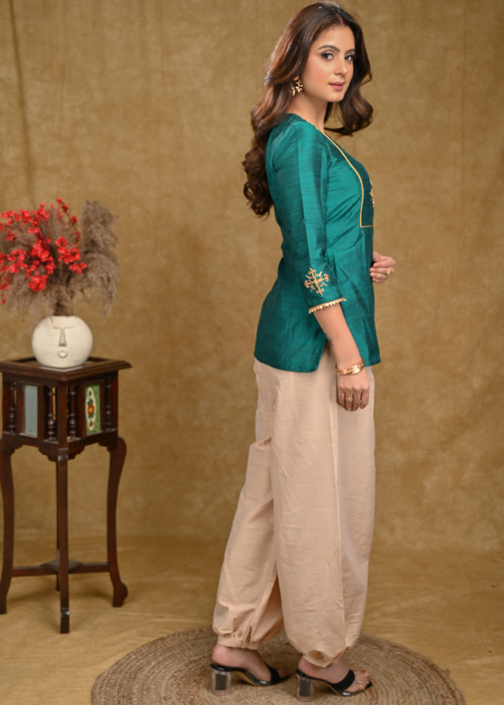 Beige Cotton Silk Pant