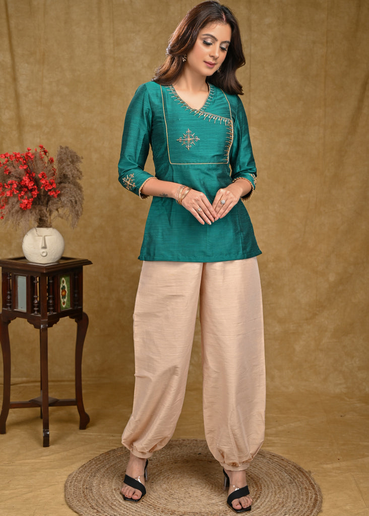 Beige Cotton Silk Pant