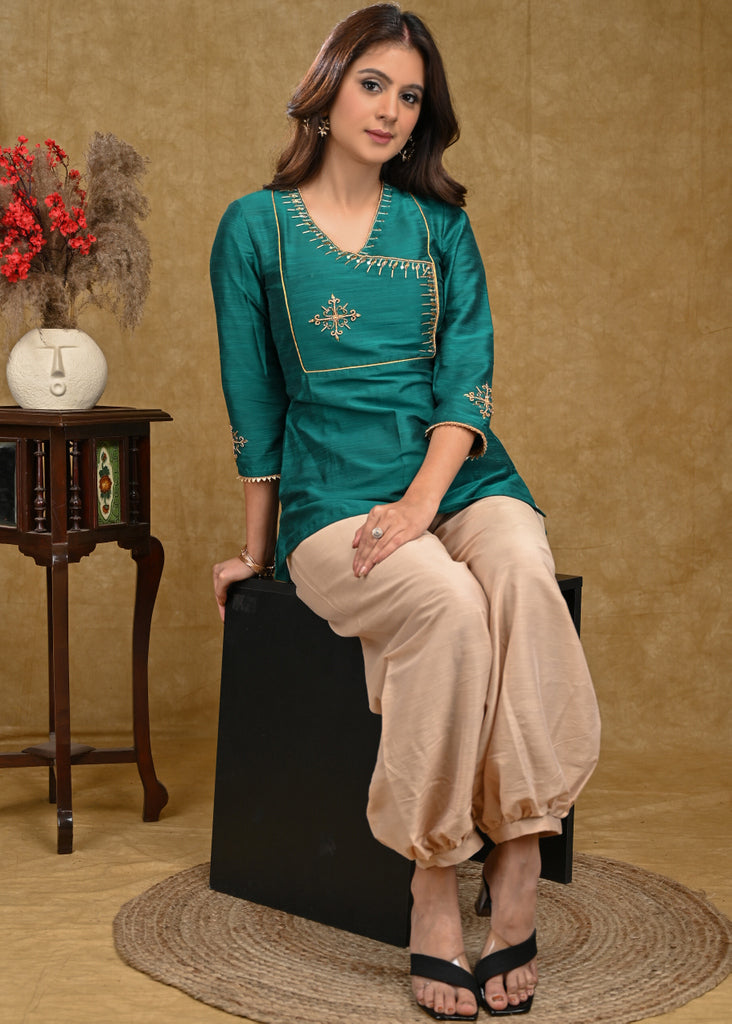 Beige Cotton Silk Pant