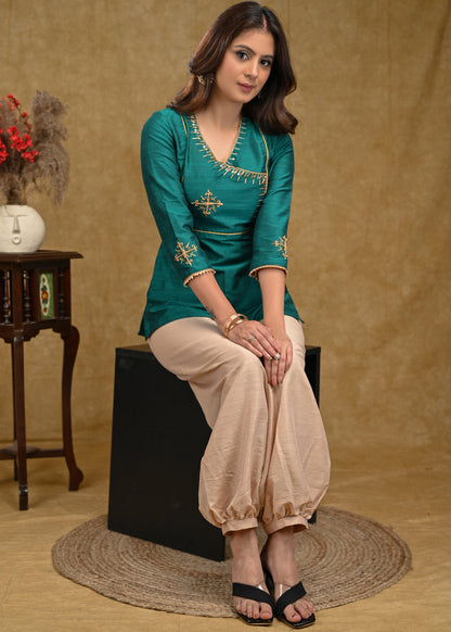 Beige Cotton Silk Pant