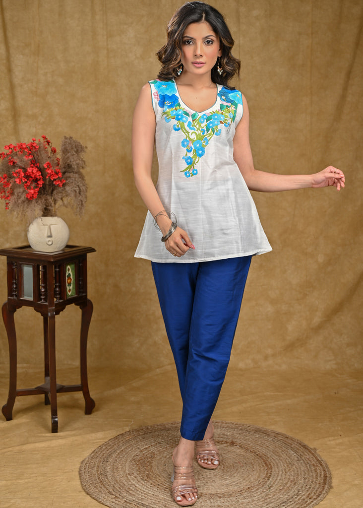 Blue Cotton Silk Pant