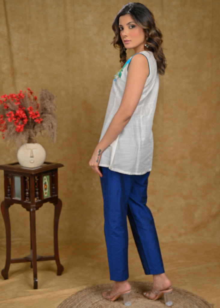 Blue Cotton Silk Pant