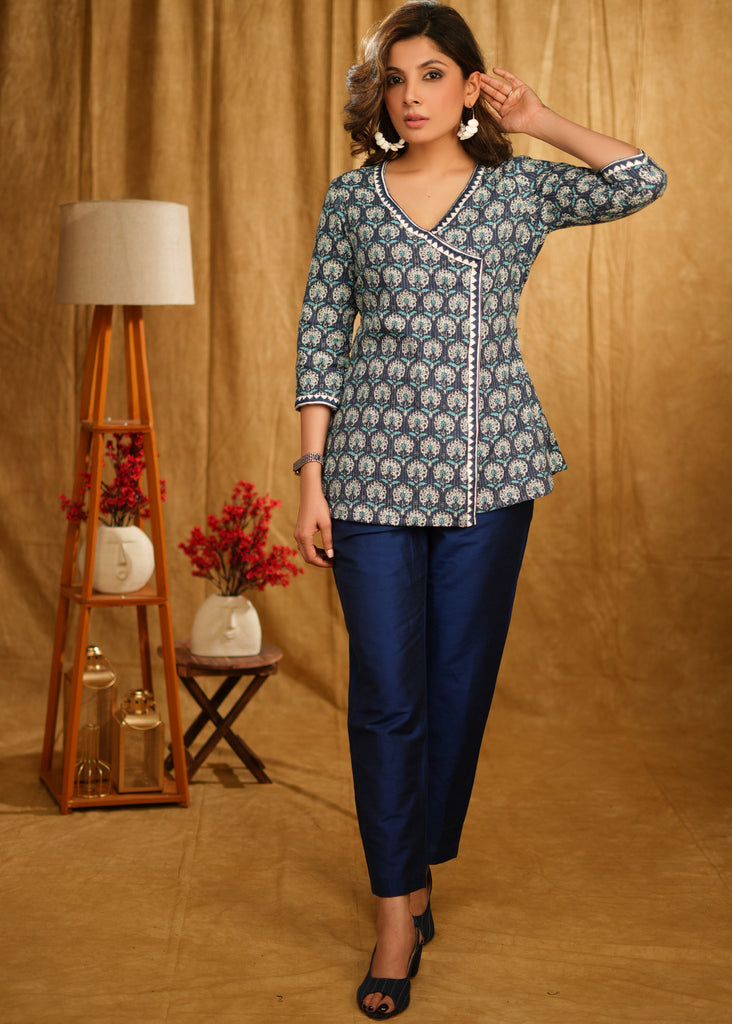 Blue Cotton Silk Pant