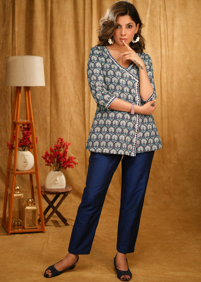 Blue Cotton Silk Pant