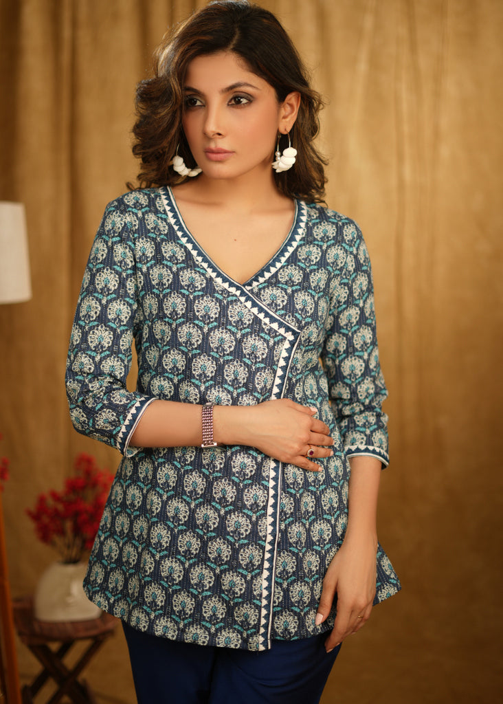 Blue Cotton Silk Pant