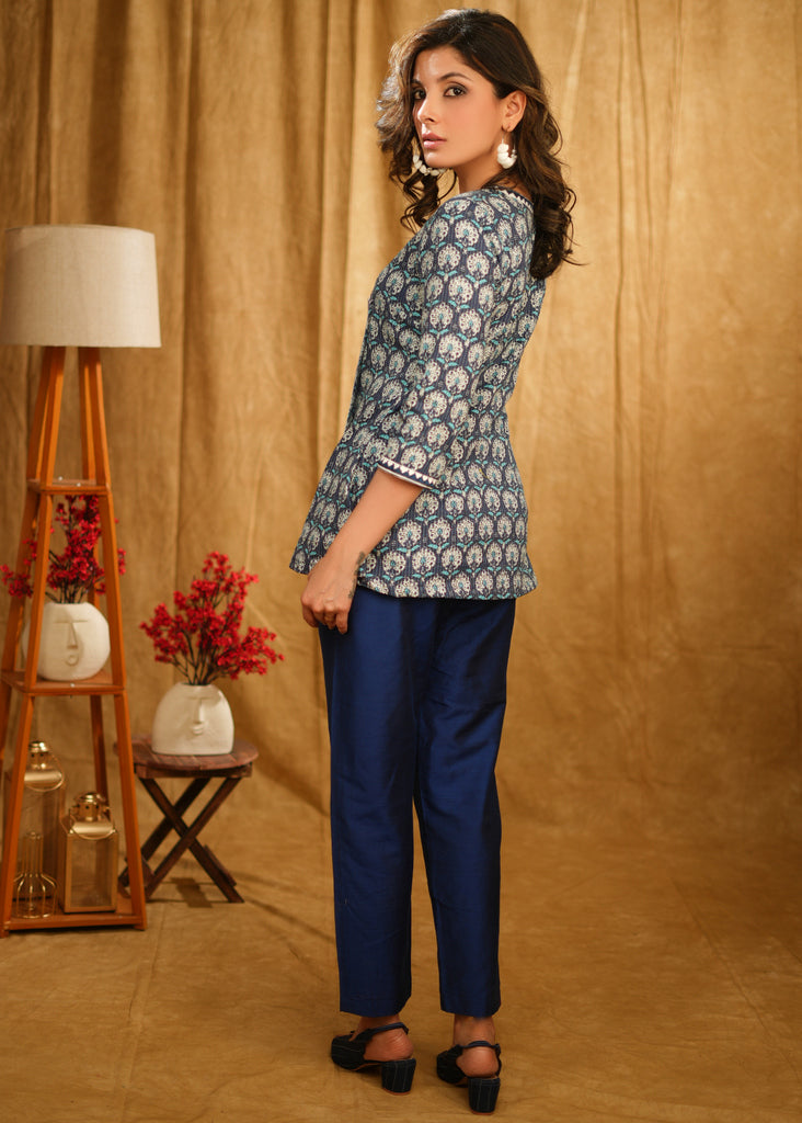 Blue Cotton Silk Pant