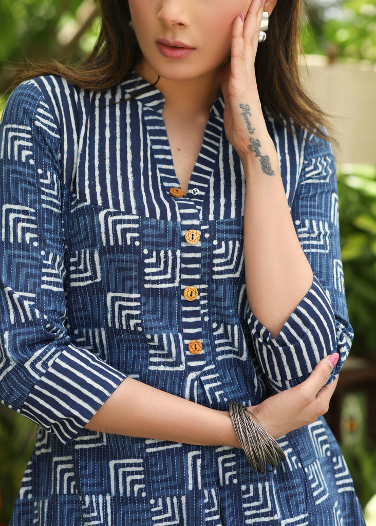 Beautiful Cotton Indigo Tunic with Striped Detailing