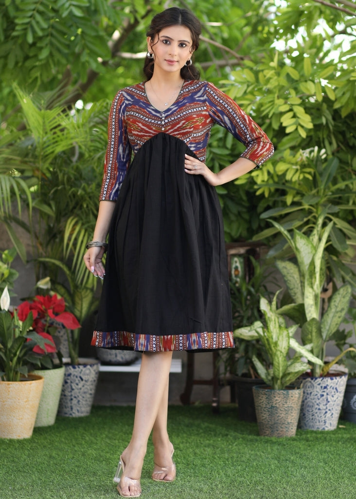 Buy Blue Cotton Viscose Georgette Geometric Fit And Flare Dress For Women  by Ritu Kumar Online at Aza Fashions.