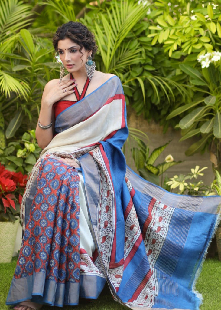 Mesmerizing Ajrakh Print Pure Silk saree