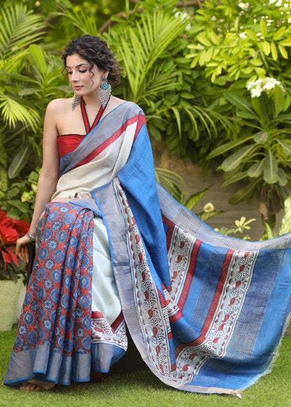 Mesmerizing Ajrakh Print Pure Silk saree