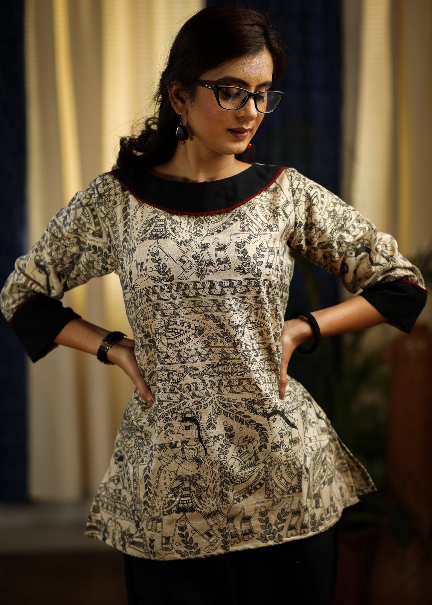Madhubani printed exclusive cotton dupion top