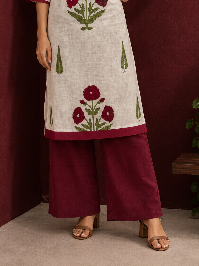 Red Cotton pants for effortless fit — front view — view 3