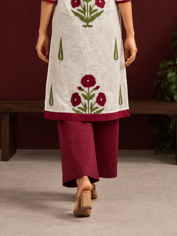 Red Cotton pants for effortless fit — back view