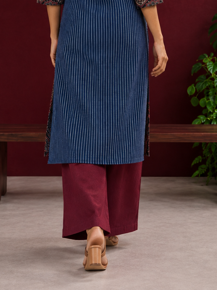 Maroon cotton pants with flowy silhouette