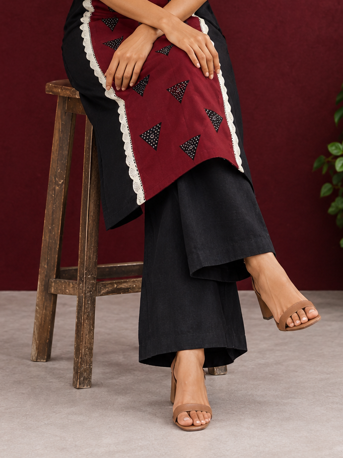 Black cotton pants for easy styling — seated — view 6