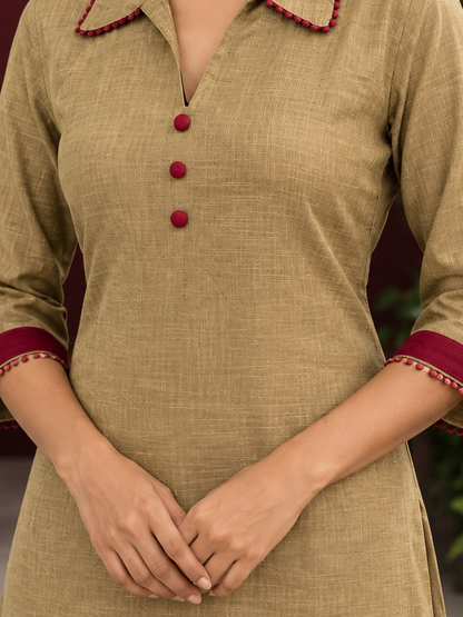 Graceful Maroon Cotton Straight Pant — fabric detail