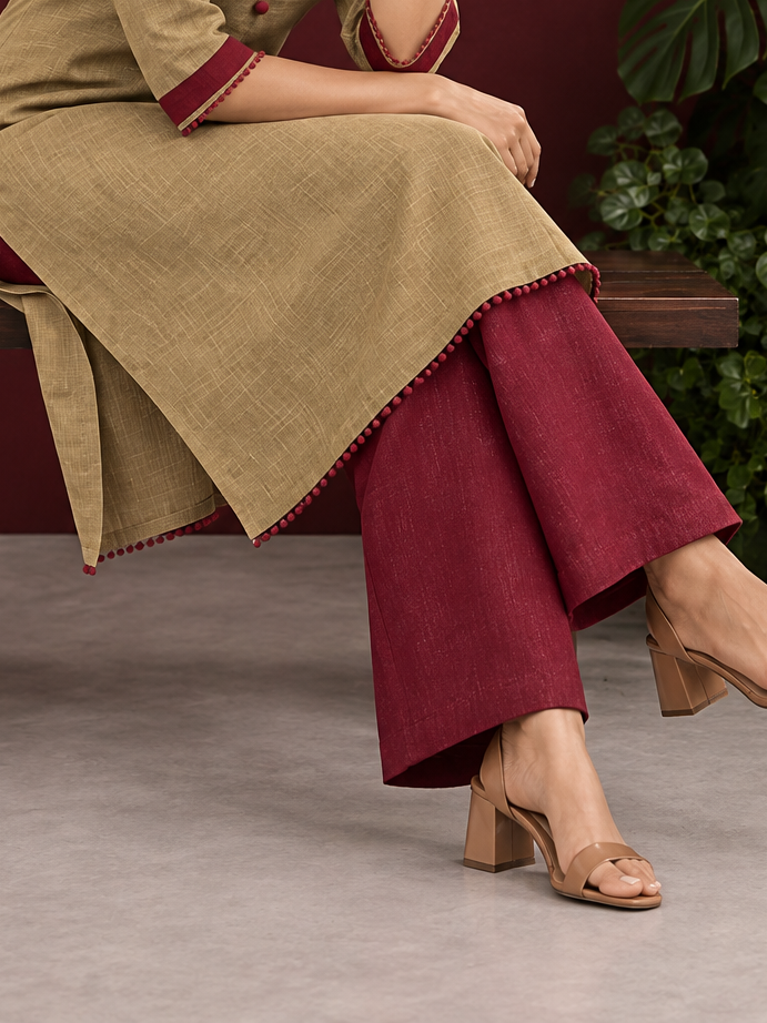 Graceful Maroon Cotton Straight Pant — seated — view 6