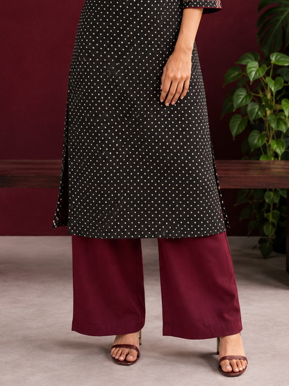 Graceful Maroon Cotton Straight Pant — front view