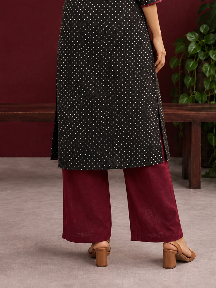 Graceful Maroon Cotton Straight Pant — back view — view 2