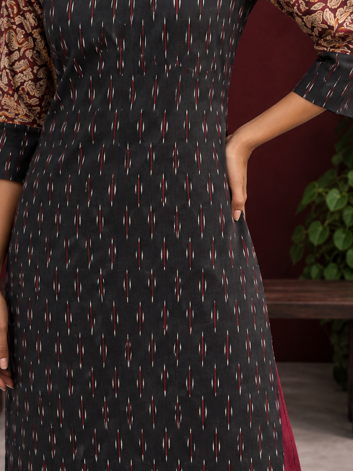 Graceful Maroon Cotton Straight Pant — fabric detail — view 2