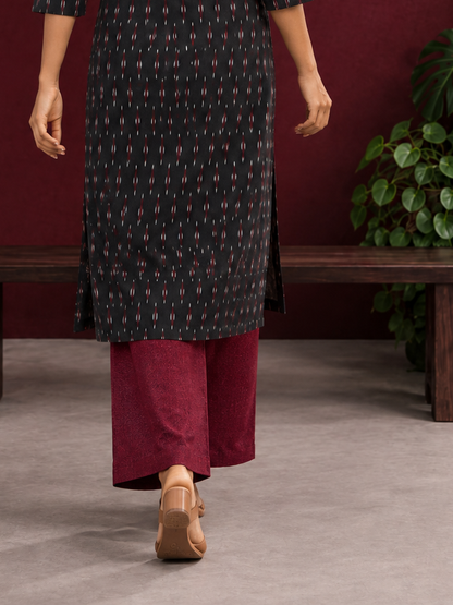 Graceful Maroon Cotton Straight Pant — back view