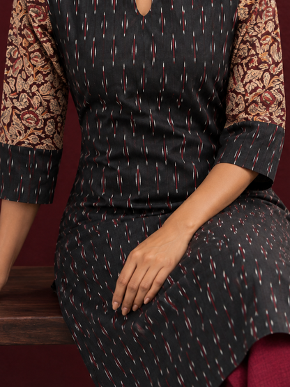 Graceful Maroon Cotton Straight Pant — seated detail