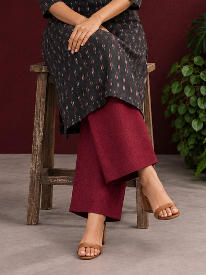 Graceful Maroon Cotton Straight Pant — seated