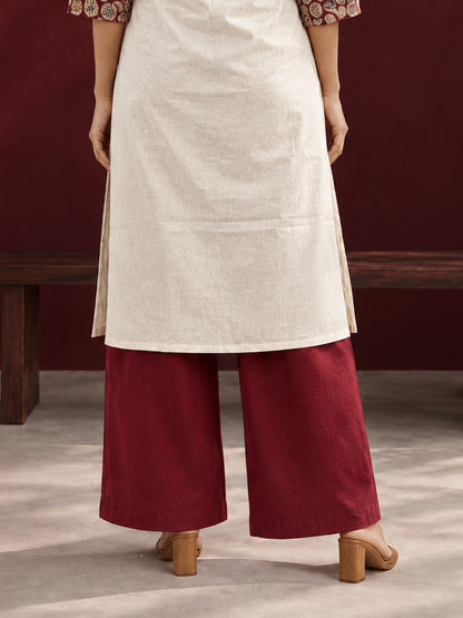 Sleek Maroon Cotton Straight-Fit Pant — back view