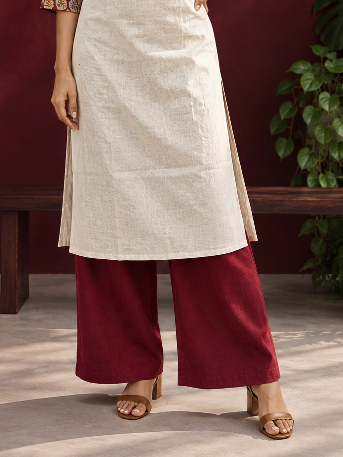 Sleek Maroon Cotton Straight-Fit Pant — front view — view 3