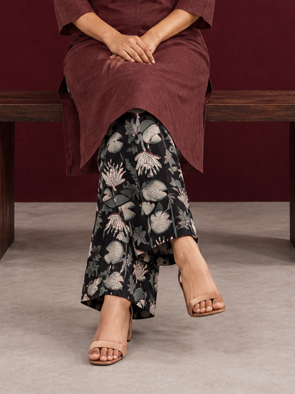 Floral Block Print Straight Pant — seated