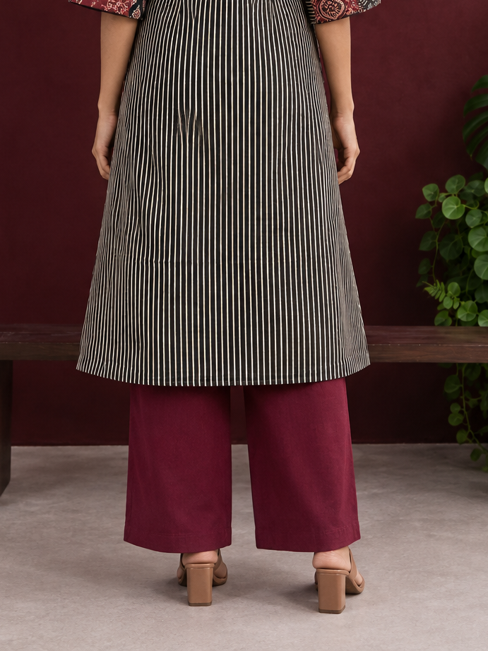 Graceful Maroon Cotton Silk Straight Pant — back view
