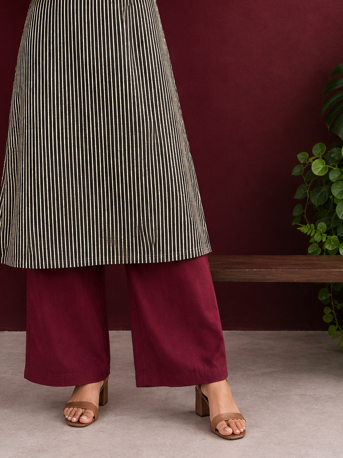 Graceful Maroon Cotton Silk Straight Pant — front view — view 3