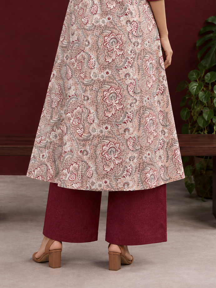 Maroon Cotton Silk Straight Pant