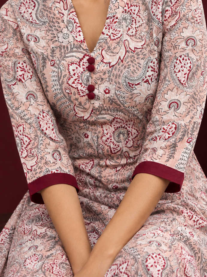 Maroon Cotton Silk Straight Pant — seated detail — view 5