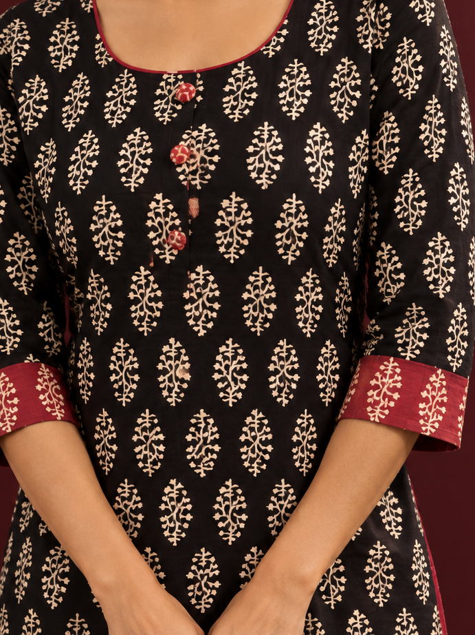 Graceful Maroon Cotton Straight Pant — fabric detail — view 2