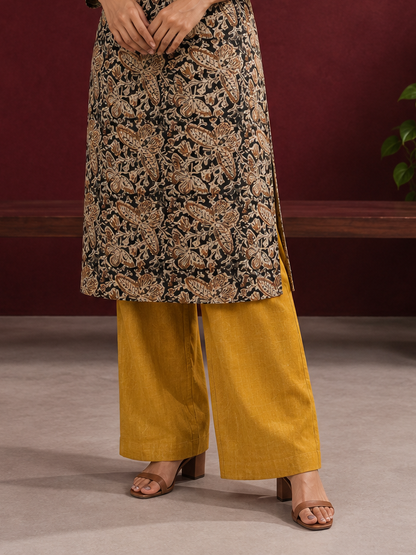 Graceful Mustard Cotton Straight Pant — front view