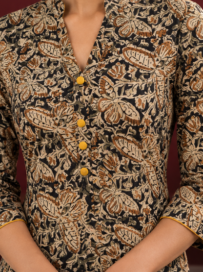 Graceful Mustard Cotton Straight Pant — fabric detail