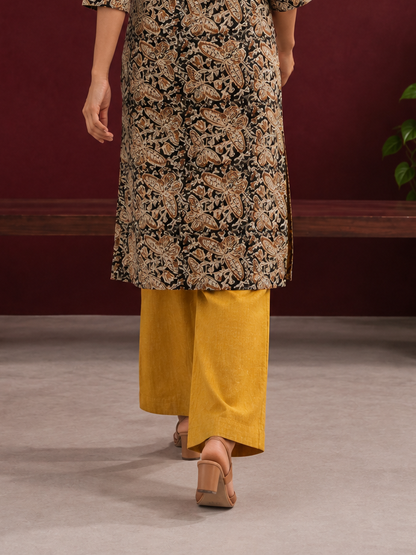 Graceful Mustard Cotton Straight Pant — back view