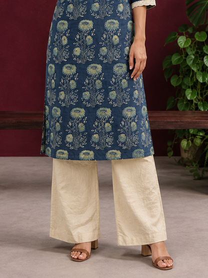 Classy Off White Cotton Straight Pant — front view