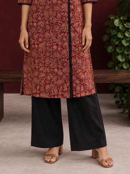 Classy Black Cotton Straight Pant — front view