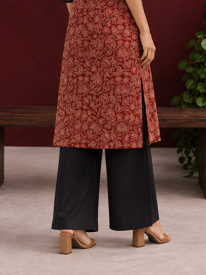 Classy Black Cotton Straight  Pant