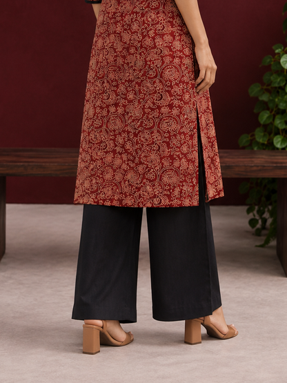 Classy Black Cotton Straight Pant — back view