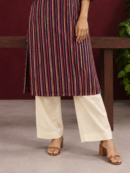 Graceful Off White Cotton Straight Pant — front view