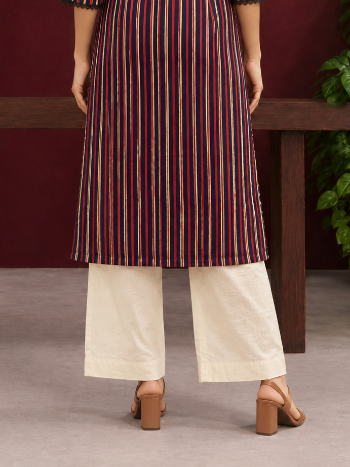 Graceful Off White Cotton Straight Pant — back view