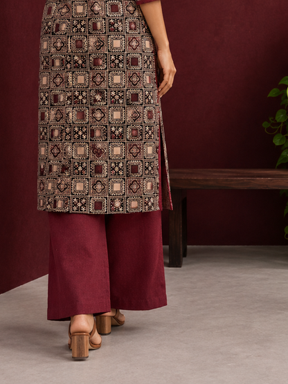 Graceful Maroon Cotton Straight Pant — back view