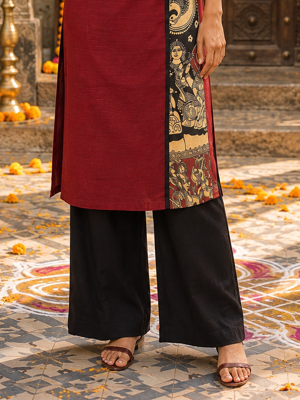 Classic Black Cotton Silk Straight Pant