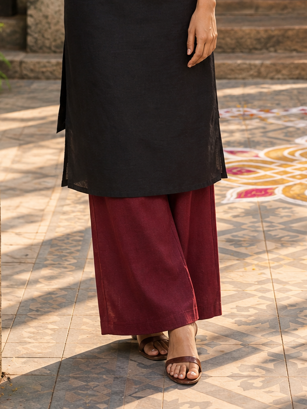 Minimal Maroon Cotton Silk Pencil Fit Pant